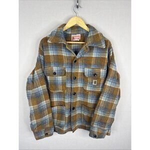 Vintage Regent Mackinaw Wool Hunting Jacket Blue Brown Plaid — Men L